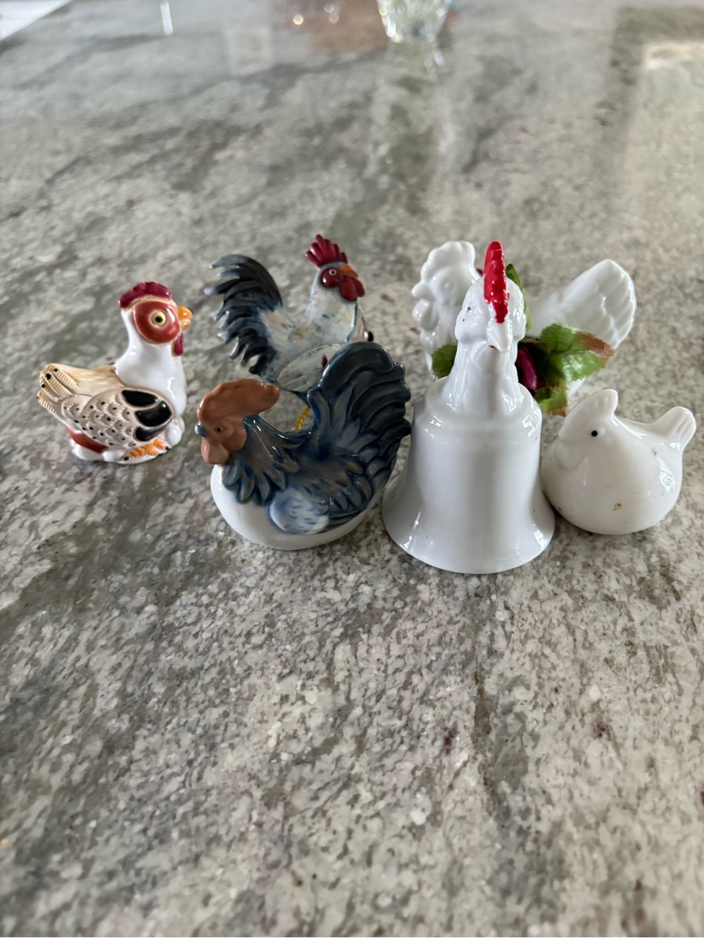 Vintage Chicken & Rooster Mini Figurine Lot Bell Toothpick Holder Planter Decor